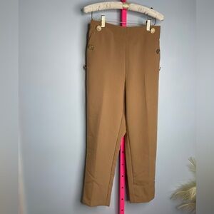 Zara Camel High-Waisted Slim Pants w/ Gold Button Detail size small